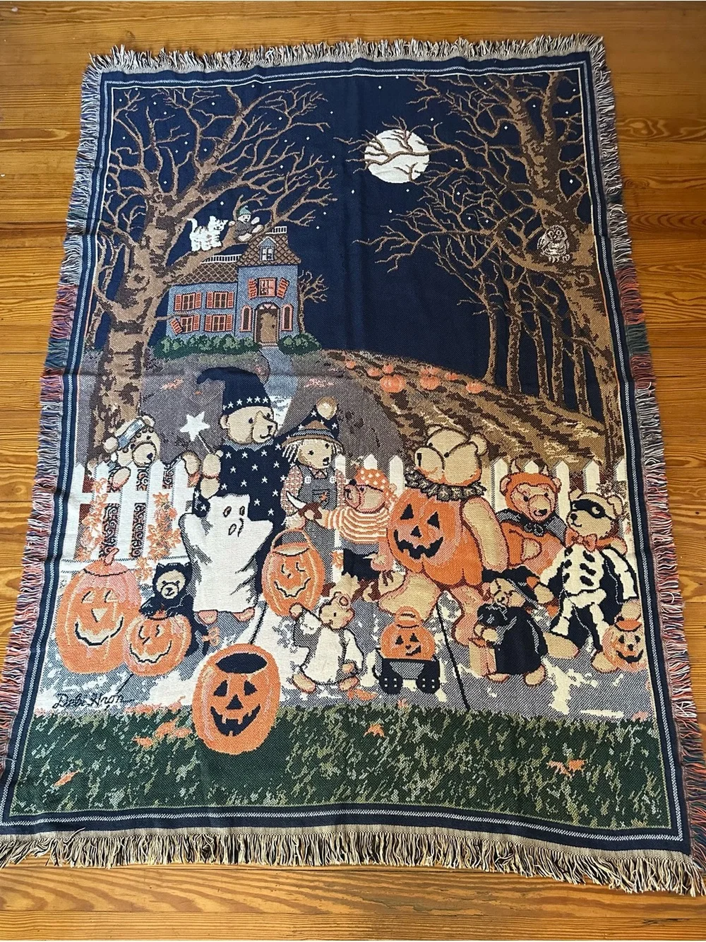 Vintage 90 Goodwin Weavers Debi Hron Halloween Teddy Bear Cotton Tapestry